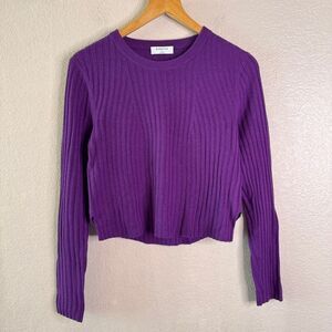 Babaton Aritzia Nathaniel Rib Cropped Sweater Purple Wool Blend Knit Top Size M